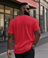 Men's Plus Size Hawaiian Red Coconut Tree Print Henry Collar Button Short Sleeve Tee